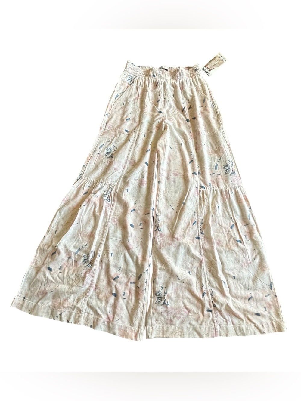 Rewash Pink Floral Wide-Leg Palazzo Pants with Blue Details - Picture 3 of 7